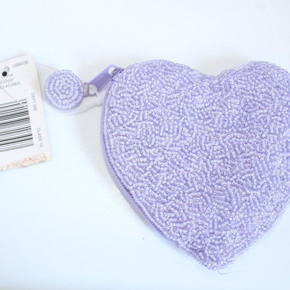 Indeed Lavender Heart Beaded Coin Purse With Hey Babe On Front NWT - Picture 2 of 3